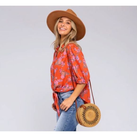 Free People Floral Cropped Tie Front Top | S - Picture 2 of 5